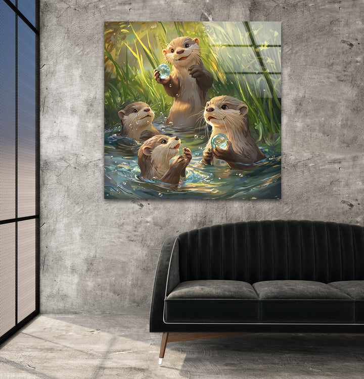 Otters In The Reeds Glass Wall Art Glass Printing Wall Art, Print photos on glass
