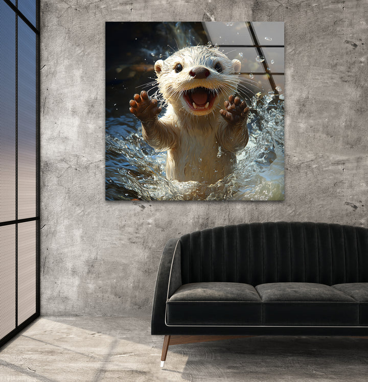 Cute Baby Otter Glass Wall Art Glass Printing Wall Art, Print photos on glass
