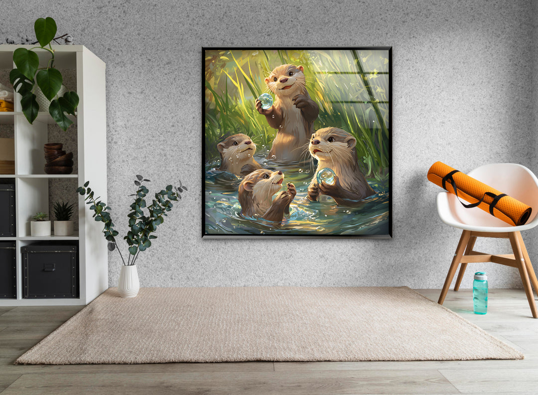 Otters In The Reeds Glass Wall Art glass photo prints, glass picture prints
