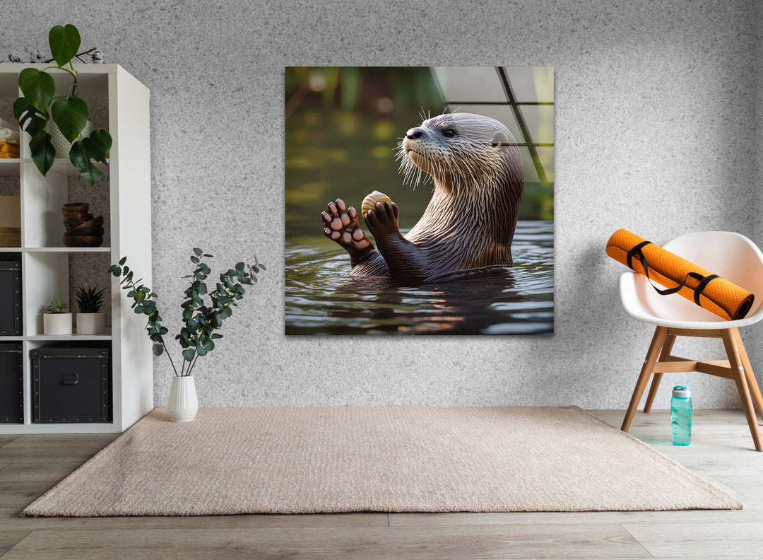 Pretty Otter In The Lake Glass Wall Art custom glass photo prints, large glass prints