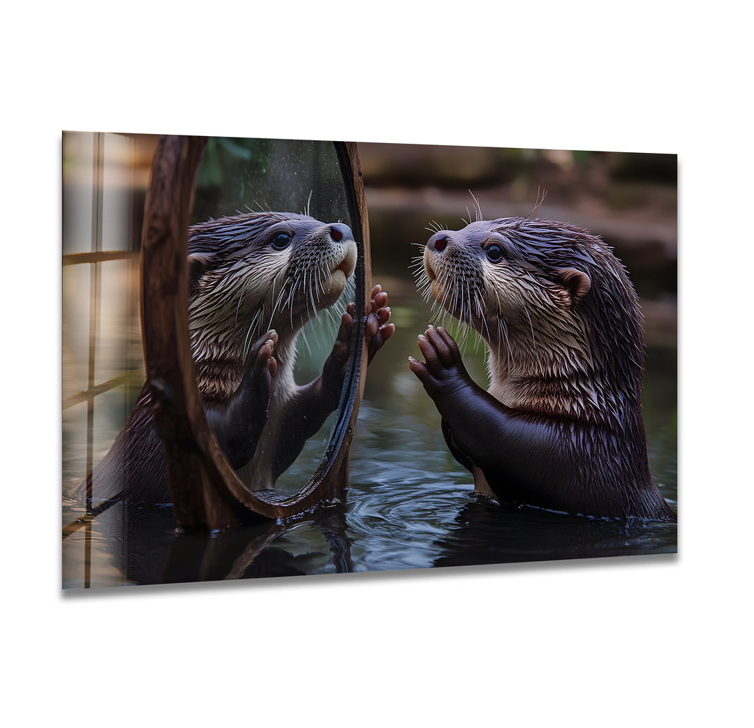 Otter in the Mirror Wall Art glass wall decor, glass wall art decor
