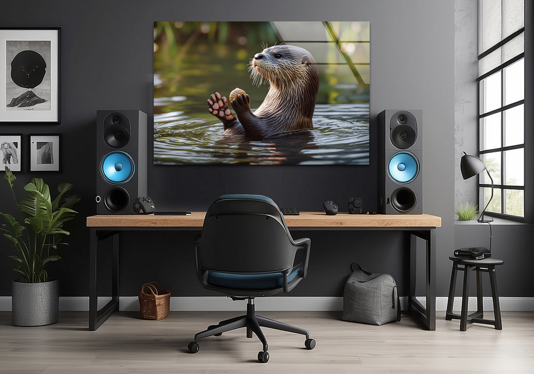 Pretty Otter In The Lake Glass Wall Art glass photo prints, glass picture prints