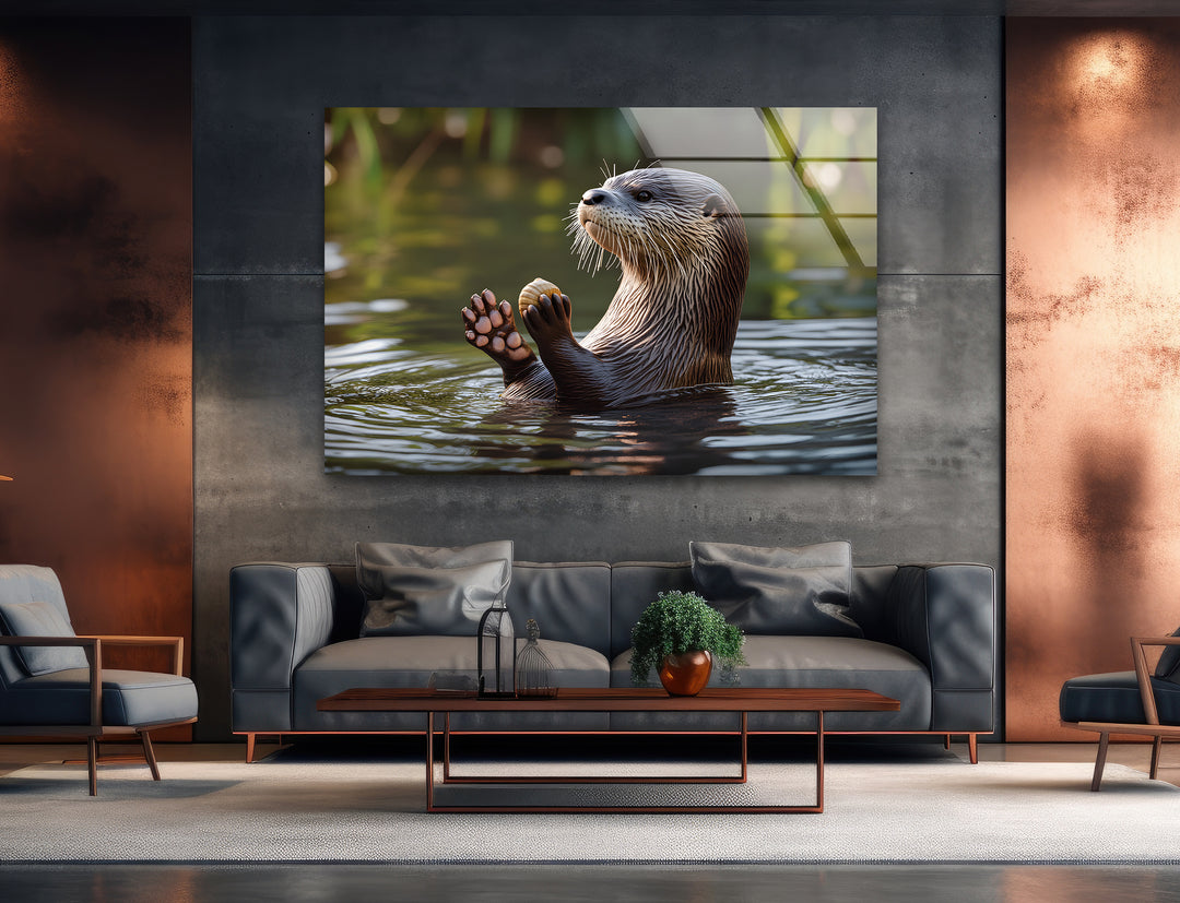 Pretty Otter In The Lake Glass Wall Art large glass photo prints, glass wall photos