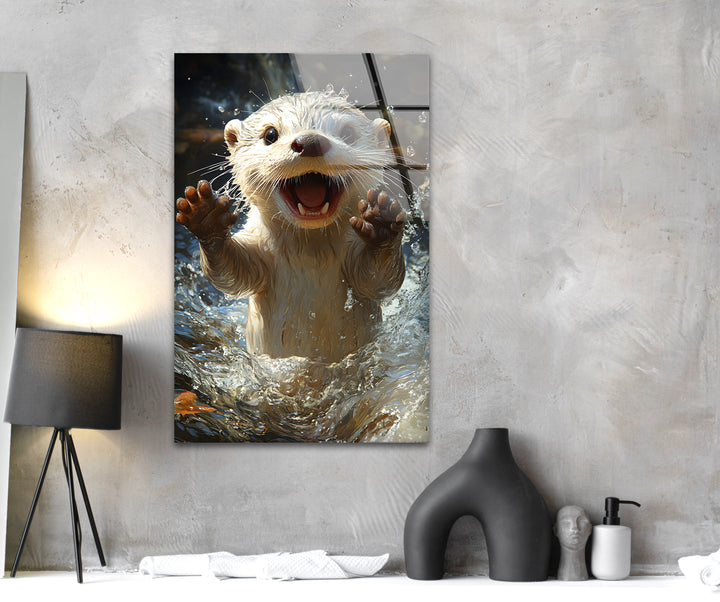 Cute Baby Otter Glass Wall Art photo print on glass, prints on glass wall art
