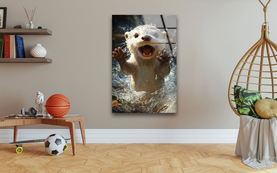 Cute Baby Otter Glass Wall Art large glass photo prints, glass wall photos
