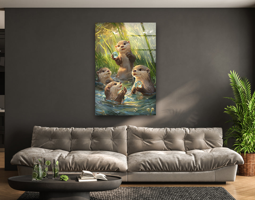 Otters In The Reeds Glass Wall Art glass wall decor, glass wall art decor
