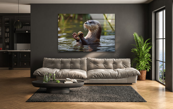 Pretty Otter In The Lake Glass Wall Art glass wall decor, glass wall art decor