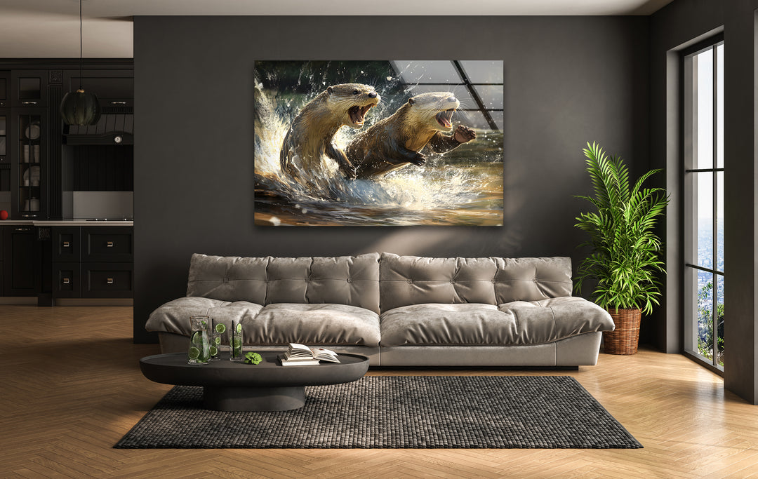 Playful Otters Wall Art art glass wall art, glass wall art pictures
