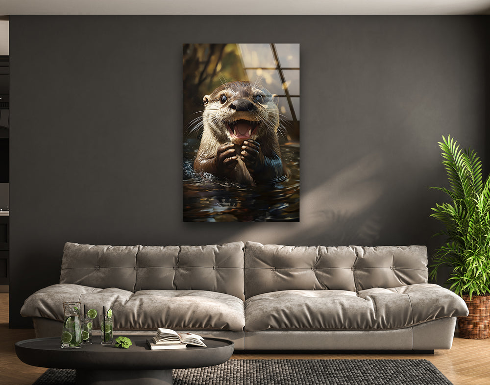 Cheerful Otter Glass Wall Art large glass photo prints, glass wall photos