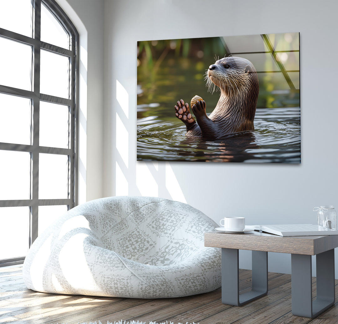 Pretty Otter In The Lake Glass Wall Art art glass wall art, glass wall art pictures