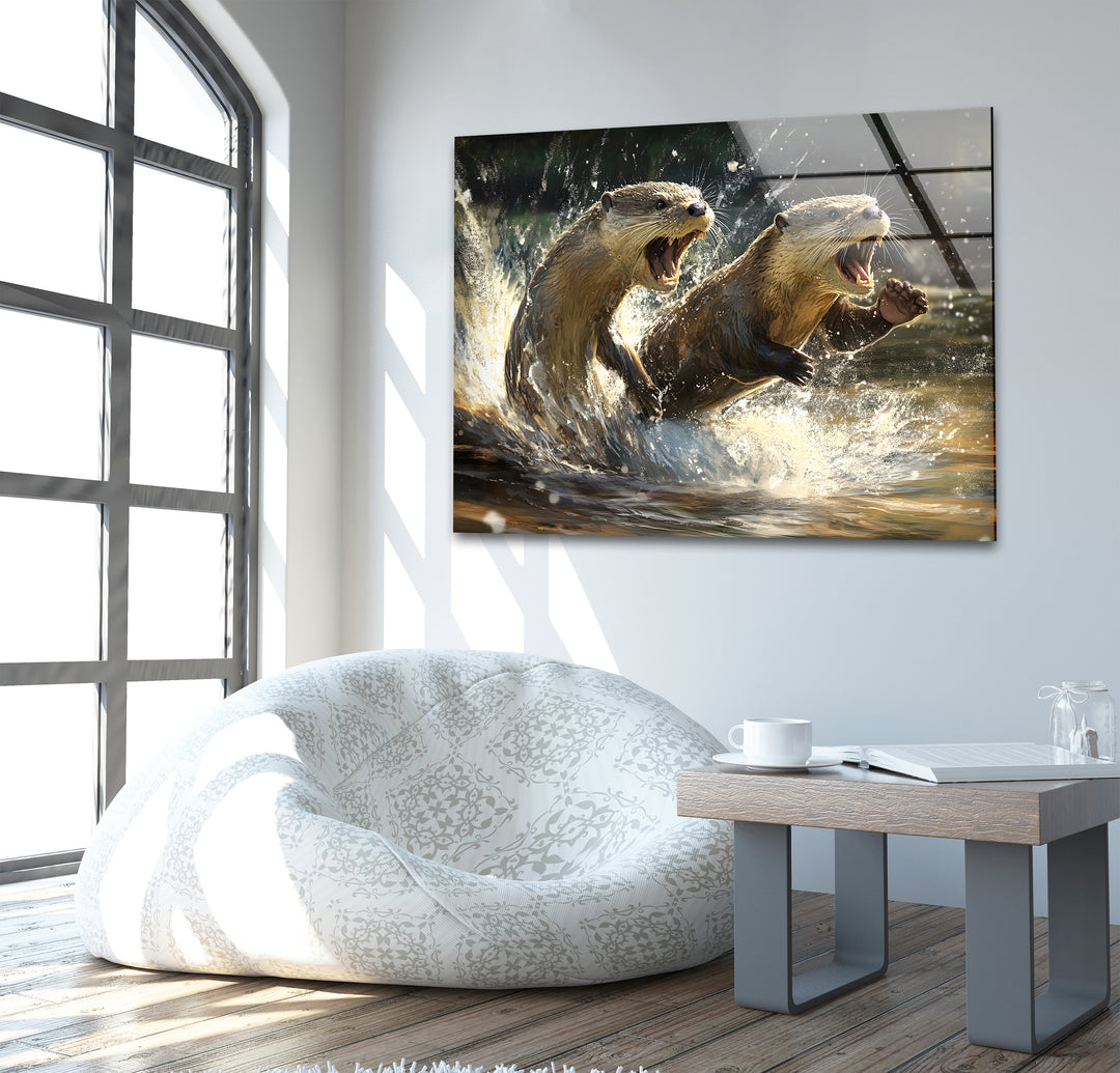 Playful Otters Wall Art glass image printing, glass prints from photos
