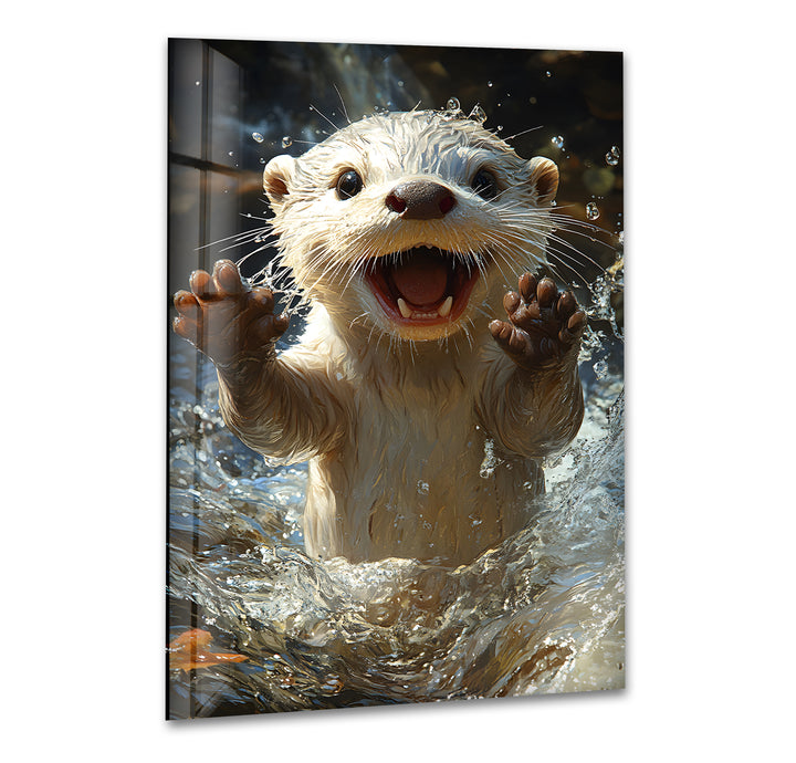 Cute Baby Otter Glass Wall Art print picture on glass, Tempered Glass Wall Art
