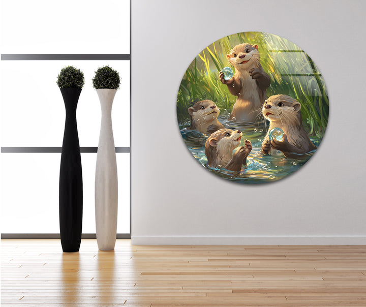 Otters In The Reeds Glass Wall Art art glass wall art, glass wall art pictures
