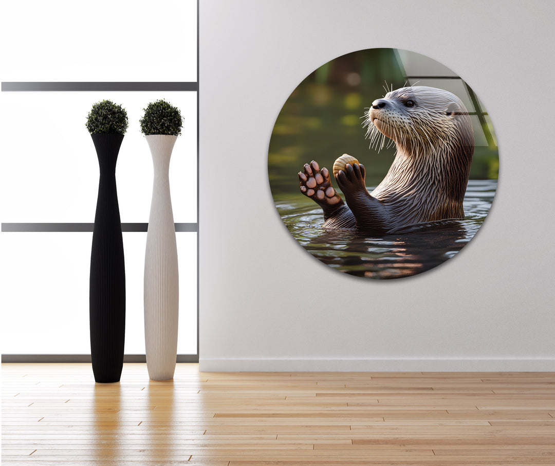 Pretty Otter In The Lake Glass Wall Art  glass image printing, glass prints from photos