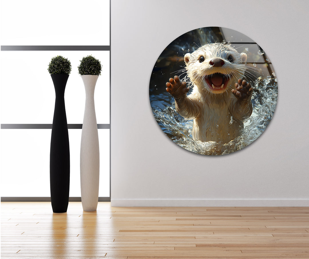 Cute Baby Otter Glass Wall Art glass art painting, glass art for the Wall
