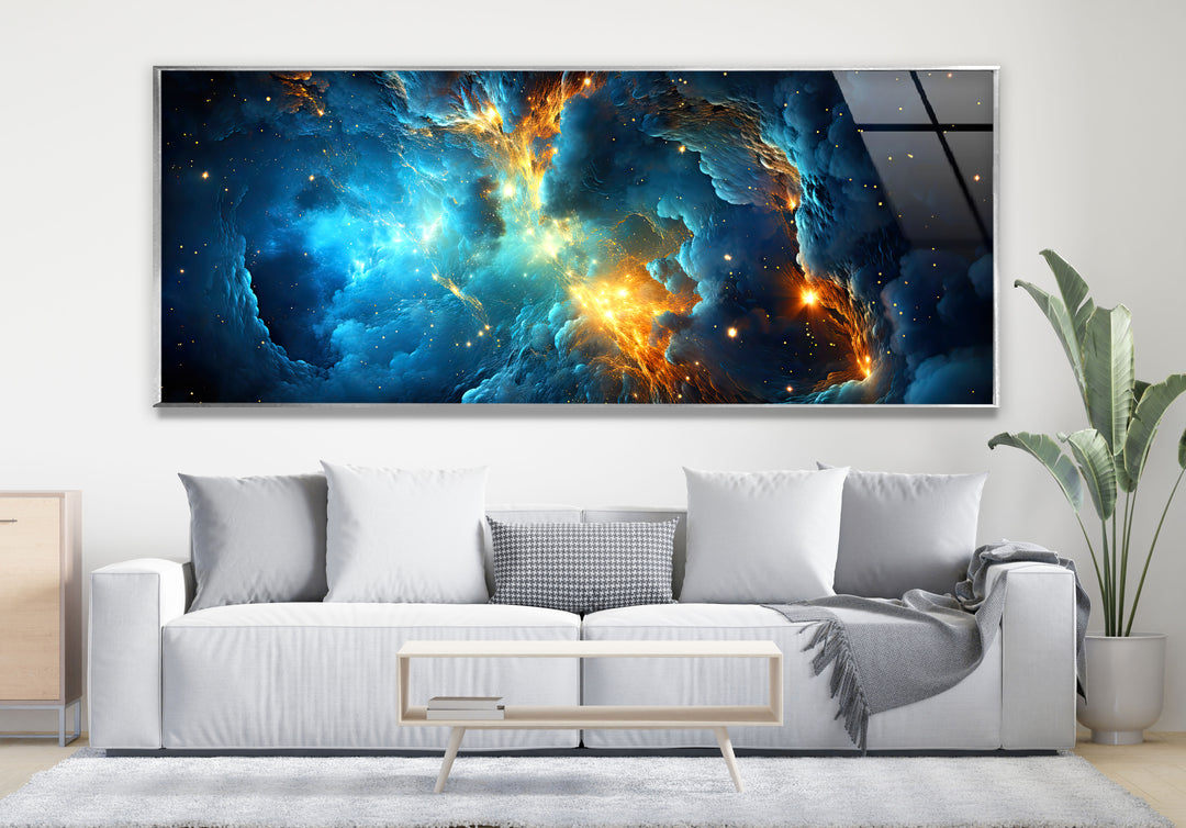 Blue&Orange Galaxy Abstract Glass Wall Art, art glass wall art, glass wall art pictures