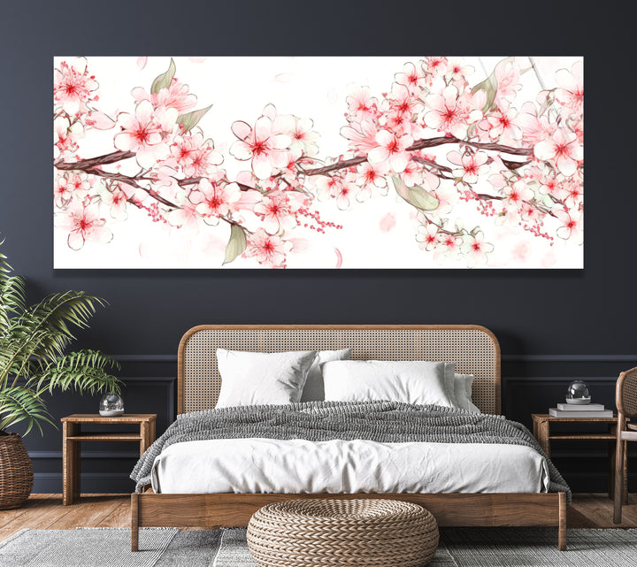 Sakura Cherry Blossom Glass Wall Art, glass art painting, glass art for the Wall