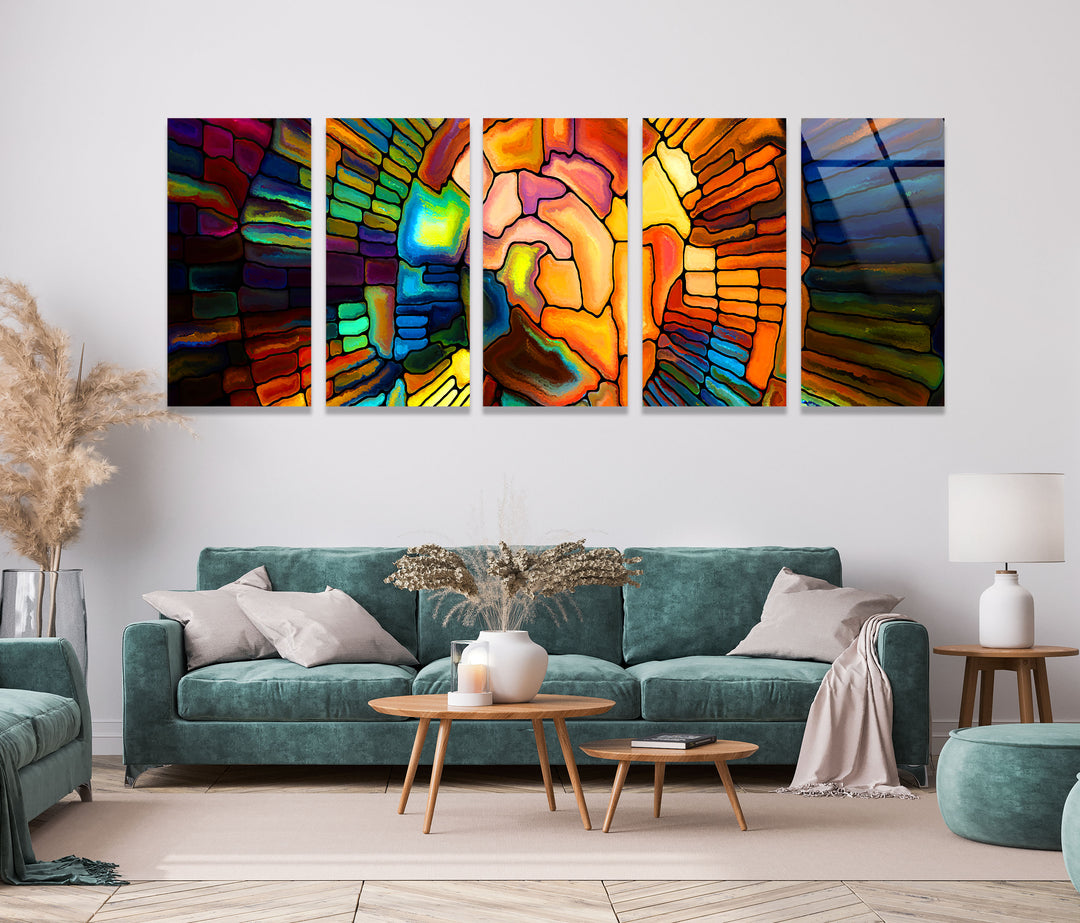 Colorful Abstract Stained Glass Wall Art, picture on glass wall art, photos printed on glass