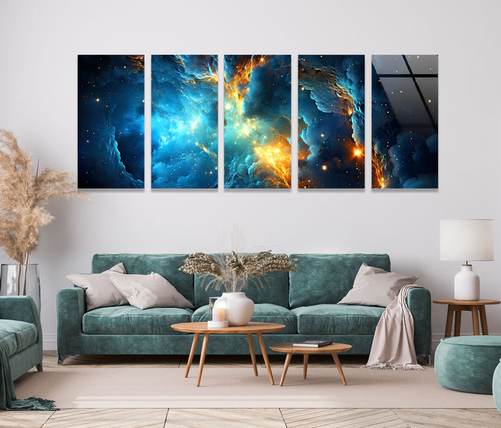 Blue&Orange Galaxy Abstract Glass Wall Art, Glass Printing Wall Art, Print photos on glass