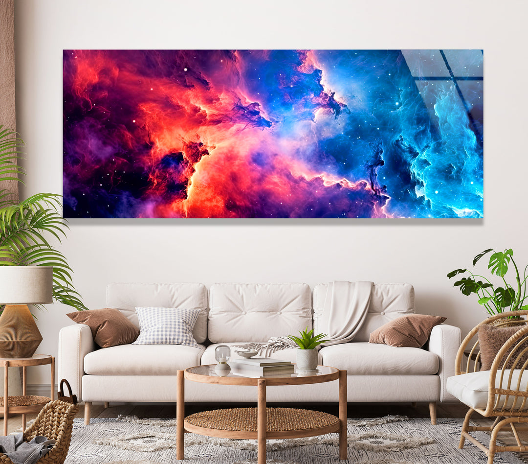 Colorful Space Galaxy Cloud Glass Wall Art, glass art painting, glass art for the Wall