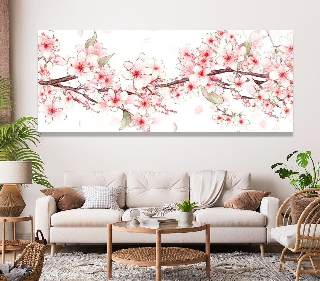 Sakura Cherry Blossom Glass Wall Art, print on glass, glass printed photos