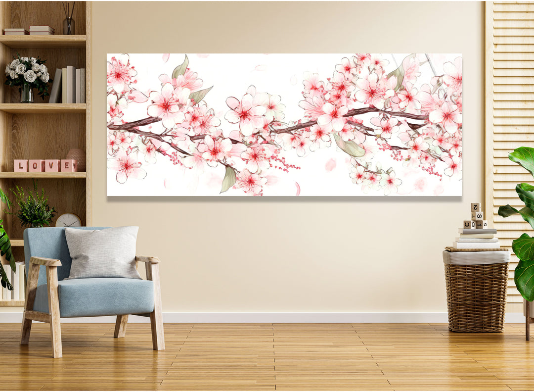 Sakura Cherry Blossom Glass Wall Art, picture on glass wall art, photos printed on glass