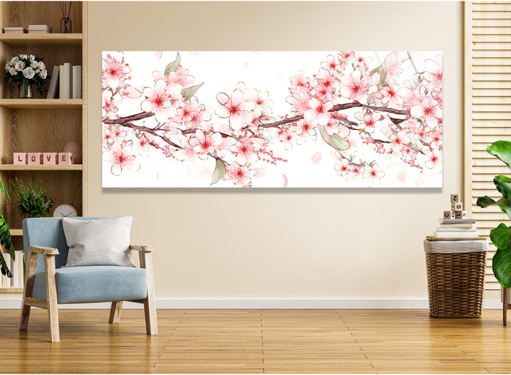 Sakura Cherry Blossom Glass Wall Art, picture on glass wall art, photos printed on glass