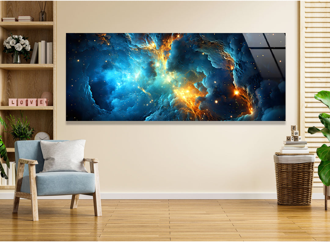 Blue&Orange Galaxy Abstract Glass Wall Art, glass photo prints, glass picture prints