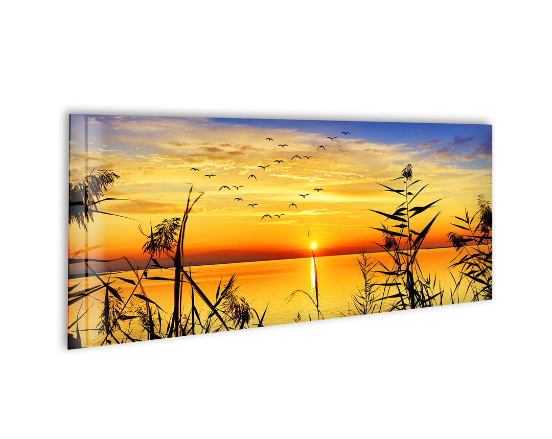 Sunrise On Calm Lake Glass Wall Art, print on glass, glass printed photos