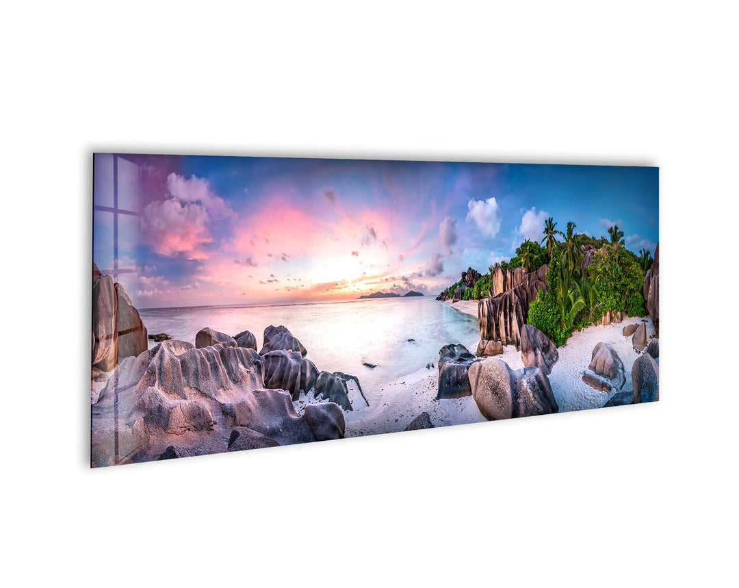 Tropical Island Landscape Glass Wall Art, glass art painting, glass art for the Wall