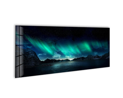 Northern Lights & Lake Landscape Glass Wall Art, glass art painting, glass art for the Wall