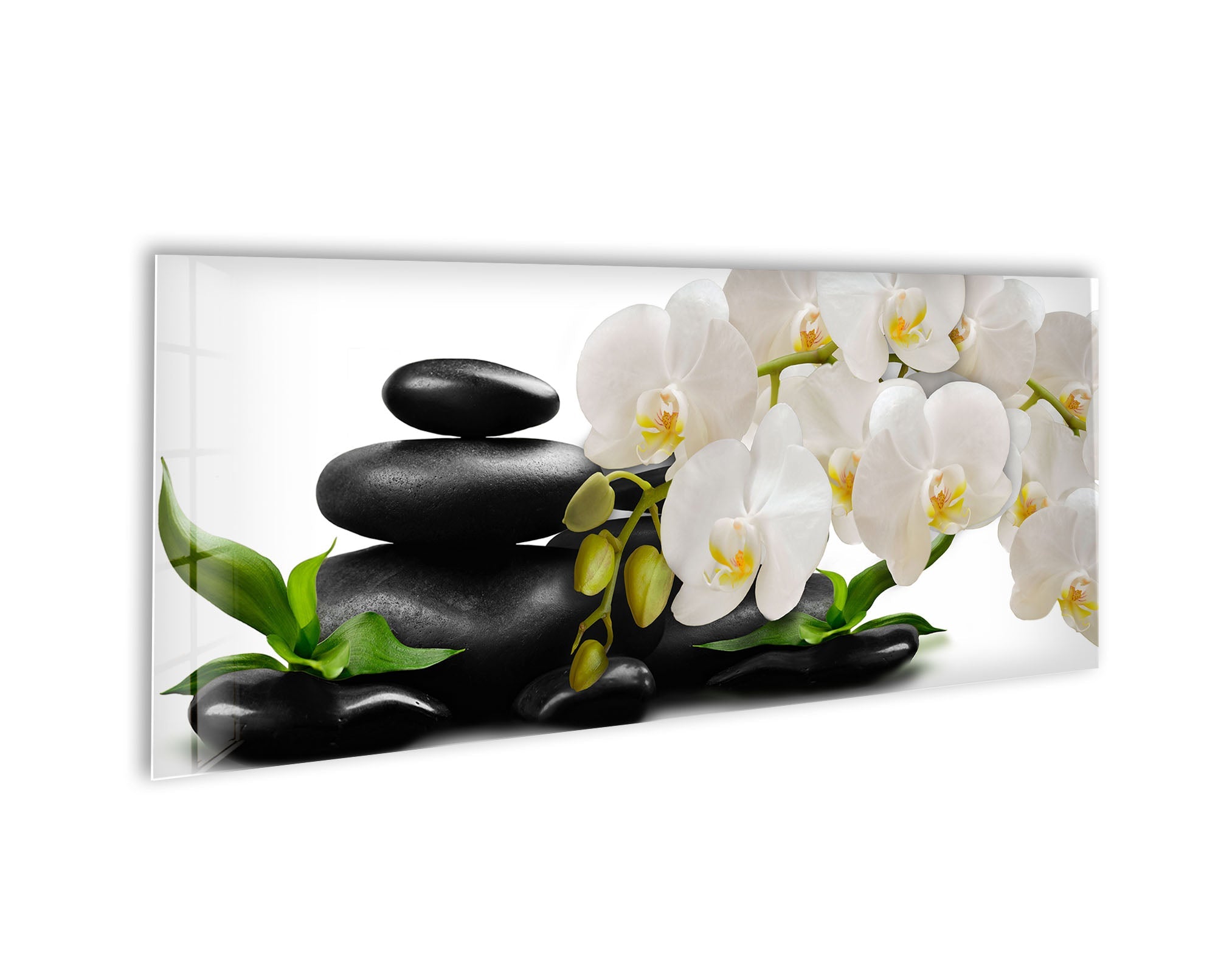 Zen Stones&White Orchid Glass Wall Art, large glass photo prints, glass wall photos