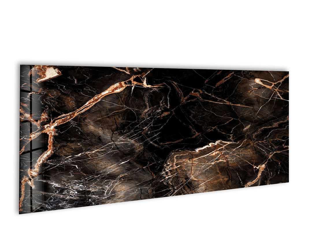 Brown Vein Marble Abstract Glass Wall Art, glass pictures for Wall, glass prints wall art