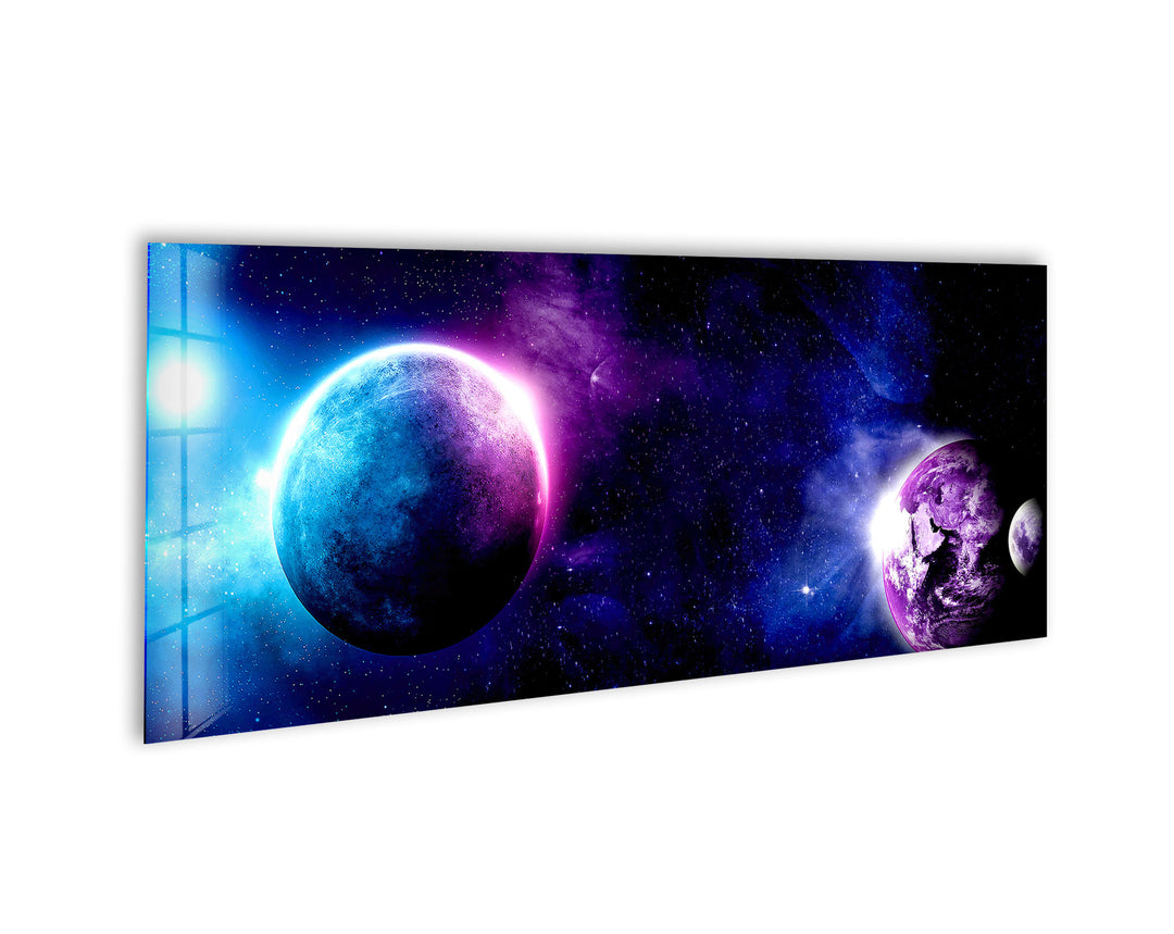 Purple Galaxy, Planets Glass Wall Art, glass image printing, glass prints from photos