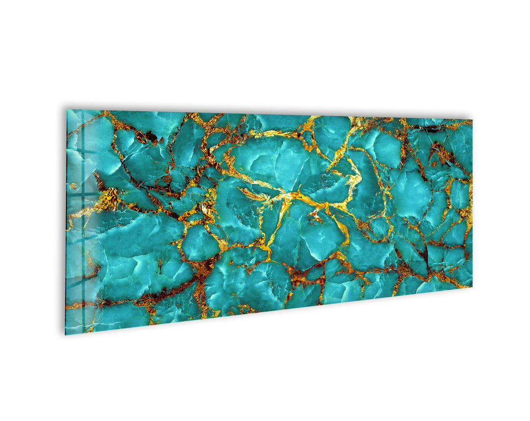 Turquoise Gold Marble Glass Wall Art, Glass Printing Wall Art, Print photos on glass