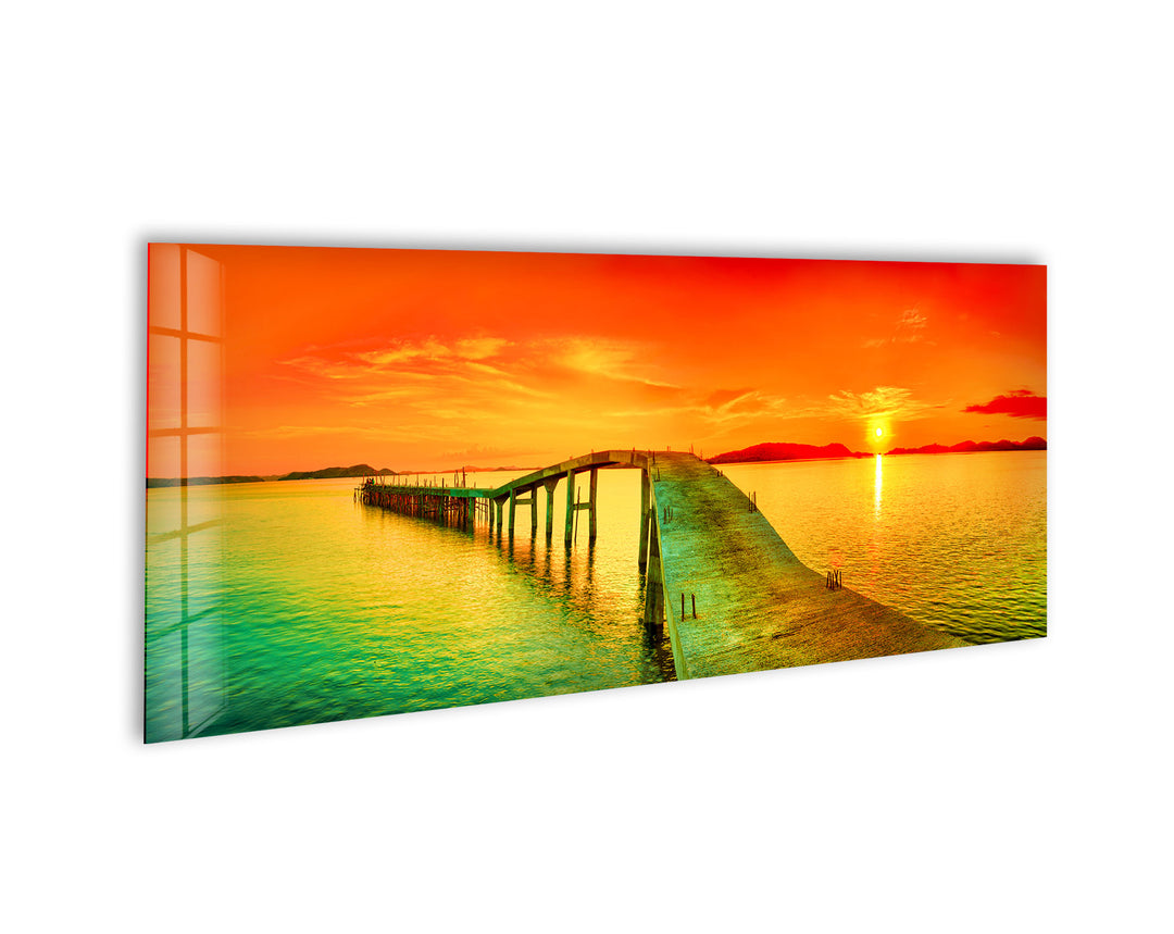 Pier and Sunset Seascape Glass Wall Art, Glass Printing Wall Art, Print photos on glass