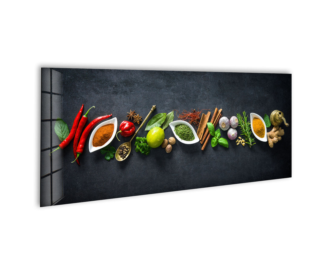 Kitchen Herbs and Spices Glass Wall Art, glass pictures for Wall, glass prints wall art