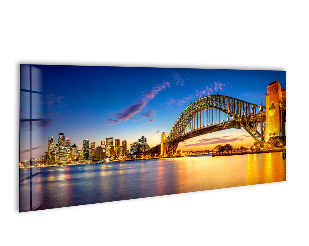 Harbour Bridge Night Cityscape Glass Wall Art, glass pictures for Wall, glass prints wall art