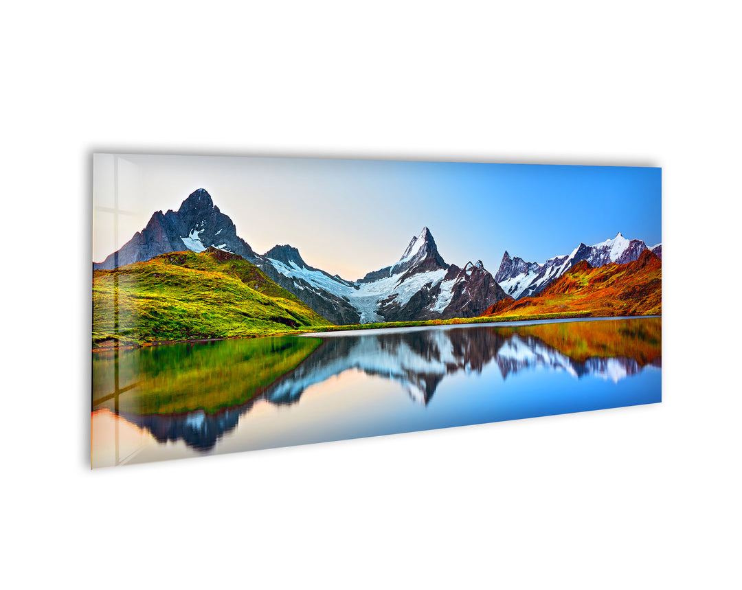 Lake Bachalpsee & Mountain Landscape Glass Wall Art, large glass photo prints, glass wall photos