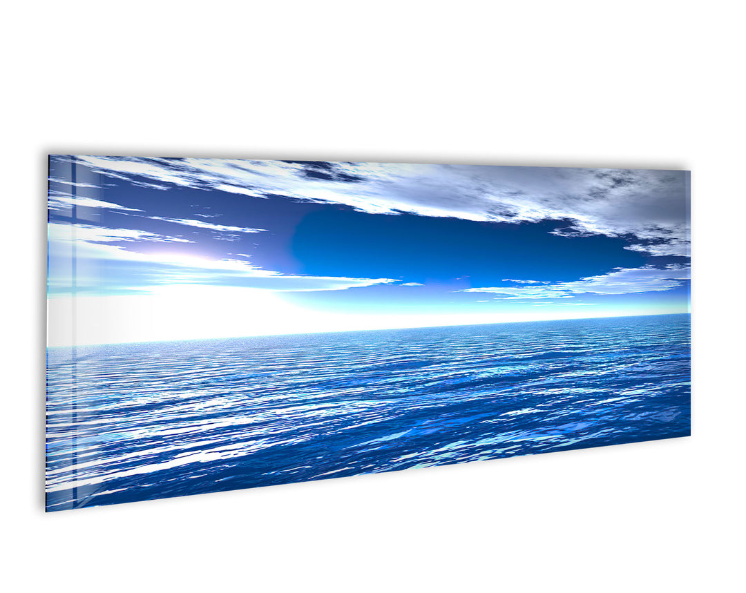 Ocean and Blue Sky Glass Wall Art, custom glass photo prints, large glass prints