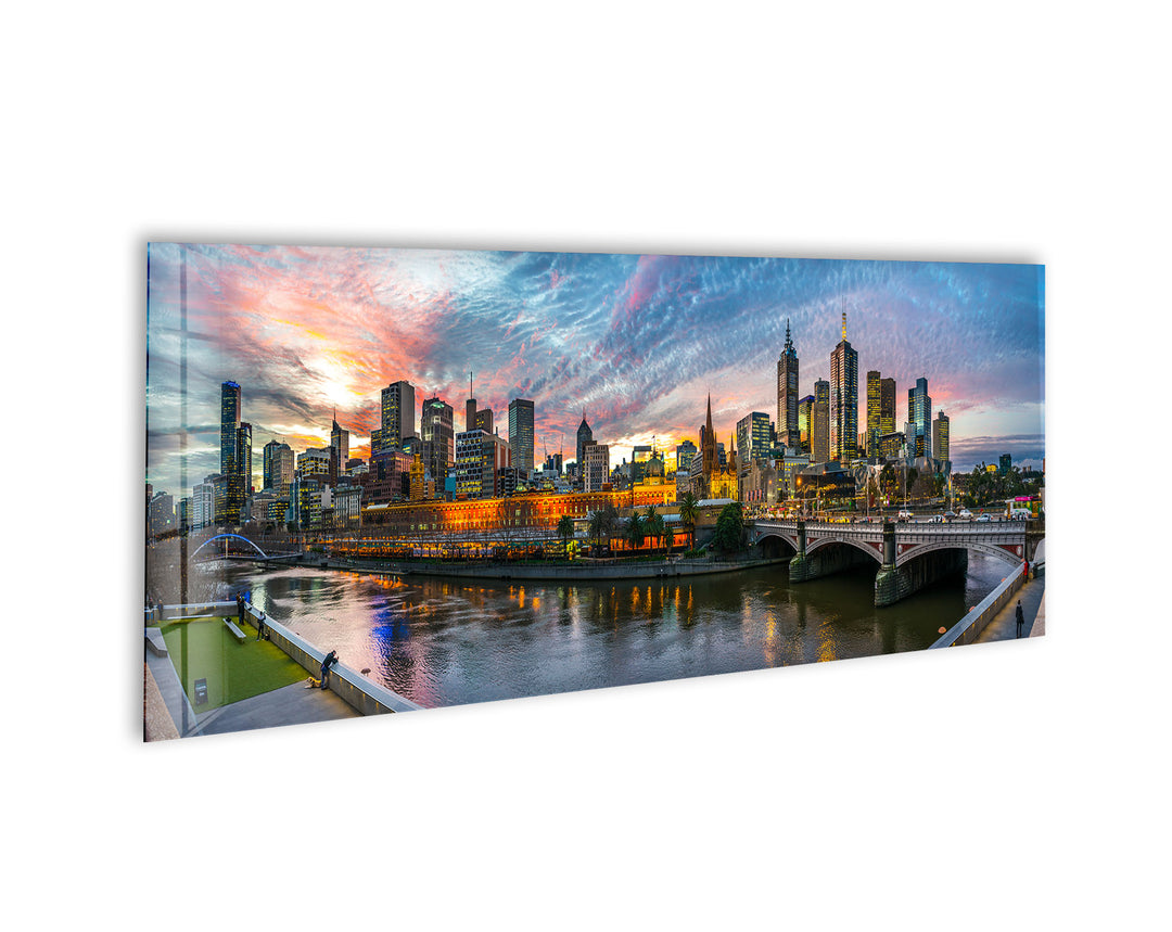 Downtown Melbourne Cityscape Glass Wall Art, print picture on glass, Tempered Glass Wall Art