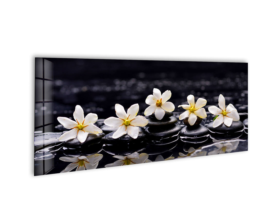 Gardenia With Therapy Stones Glass Wall Art, print on glass, glass printed photos