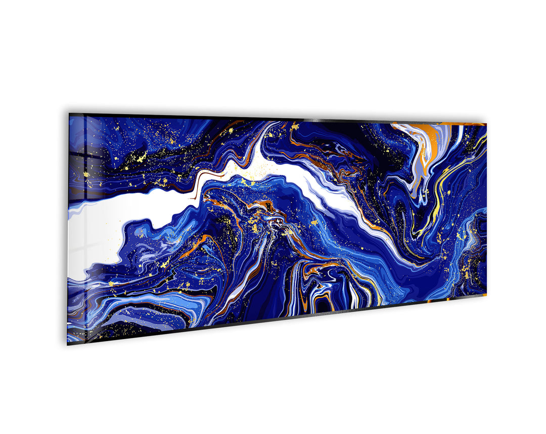 Gold, Blue Abstract Marble Glass Wall Art, glass image printing, glass prints from photos