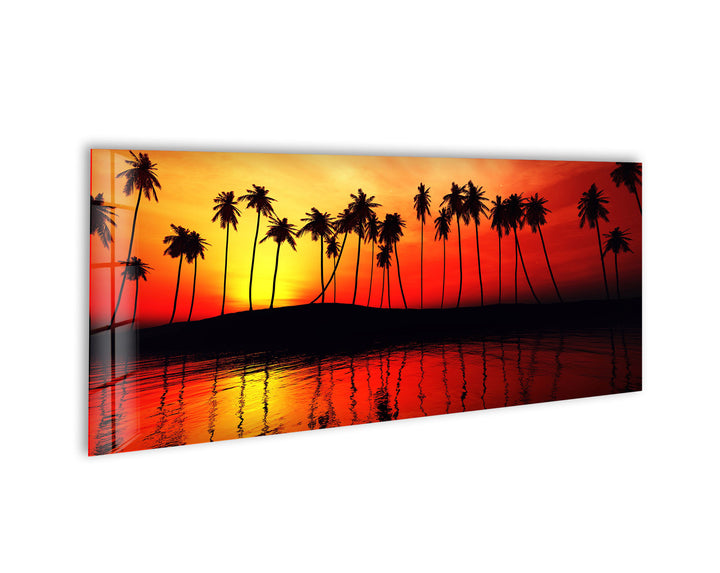 Palm Trees & Sunset Glass Wall Art, large glass photo prints, glass wall photos