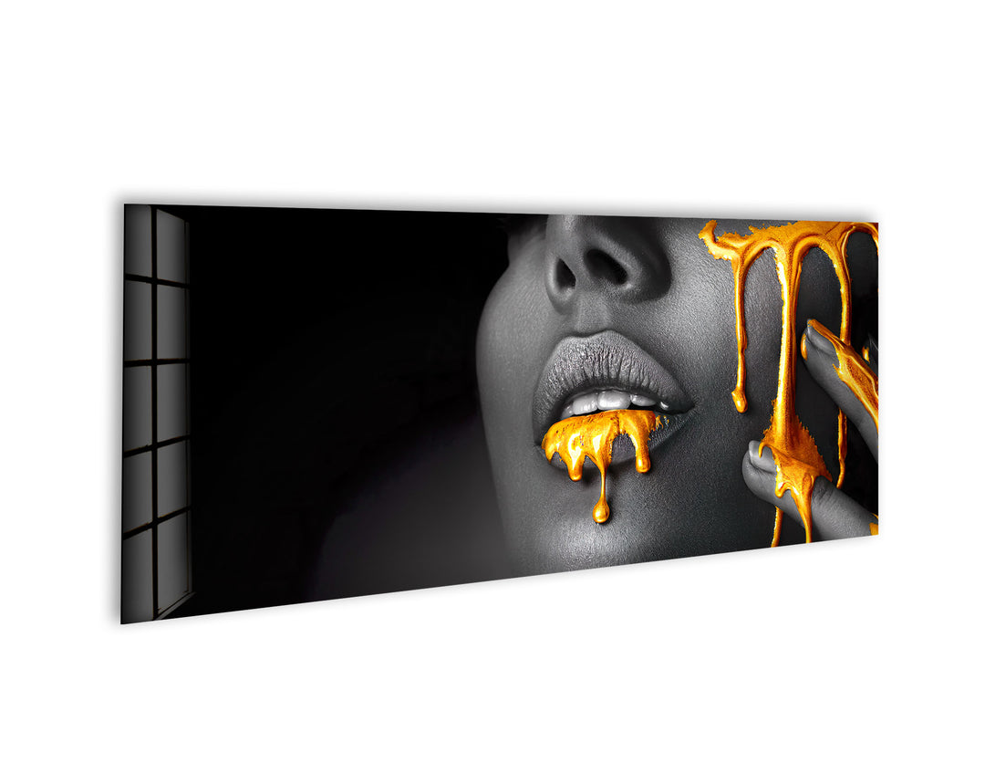 Black Woman Face Gold Liquid Glass Wall Art, glass image printing, glass prints from photos