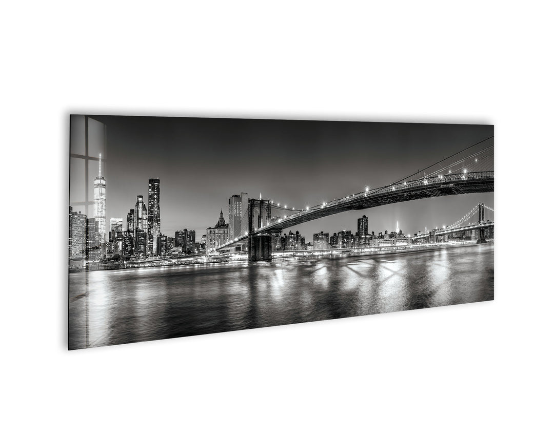 Brooklyn Bridge Black&White Glass Wall Art, custom glass pictures, glass art prints