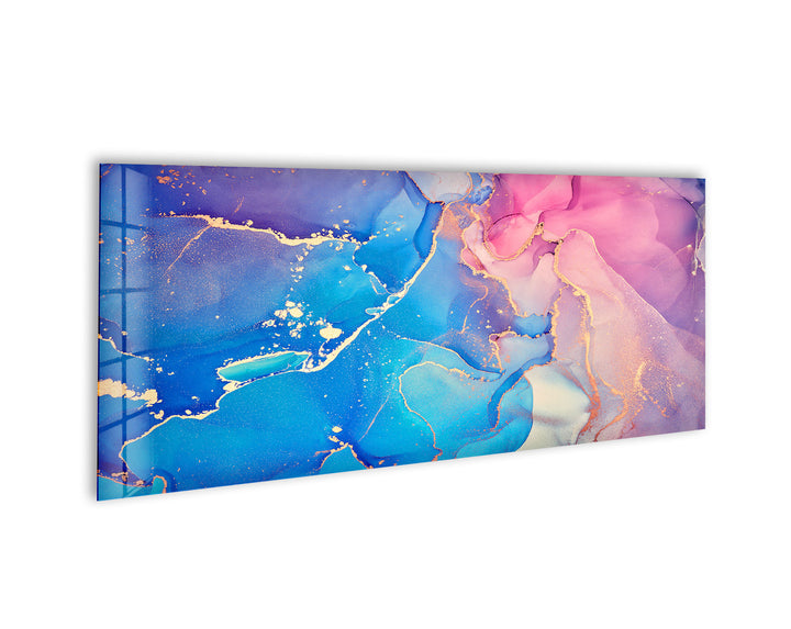 Pink, Blue Marble Abstract Glass Wall Art, picture on glass wall art, photos printed on glass