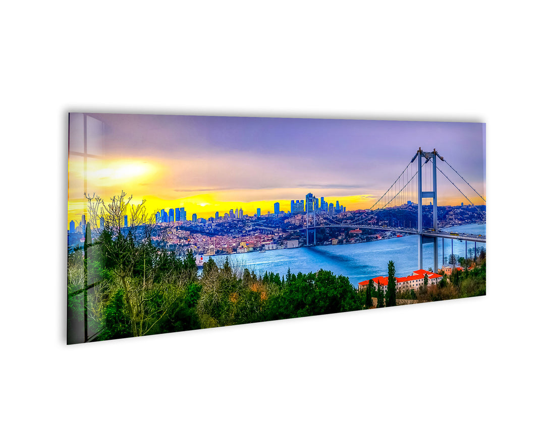 Istanbul Bridge Landscape Glass Wall Art, picture on glass wall art, photos printed on glass