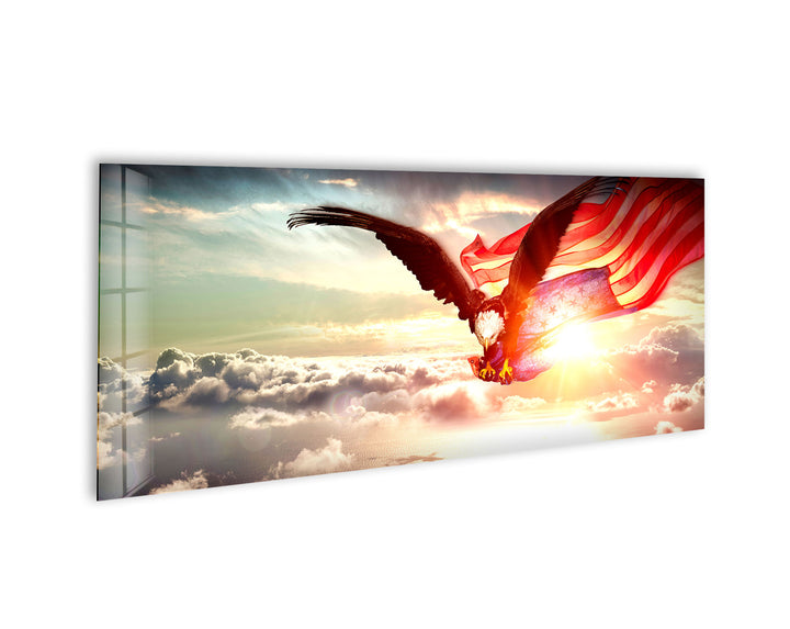 American Flag Eagle Glass Wall Art, photo print on glass, prints on glass wall art