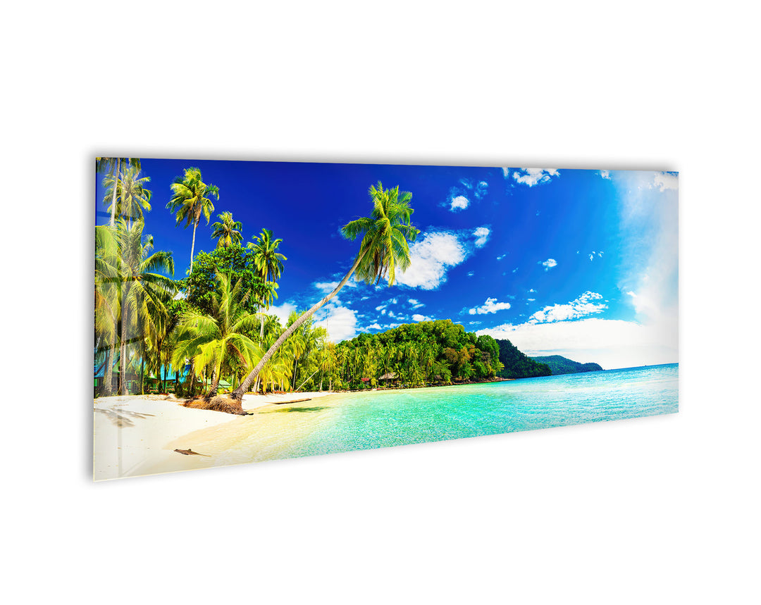 Tropical Beach With Palms Landscape Glass Wall Art, print picture on glass, Tempered Glass Wall Art